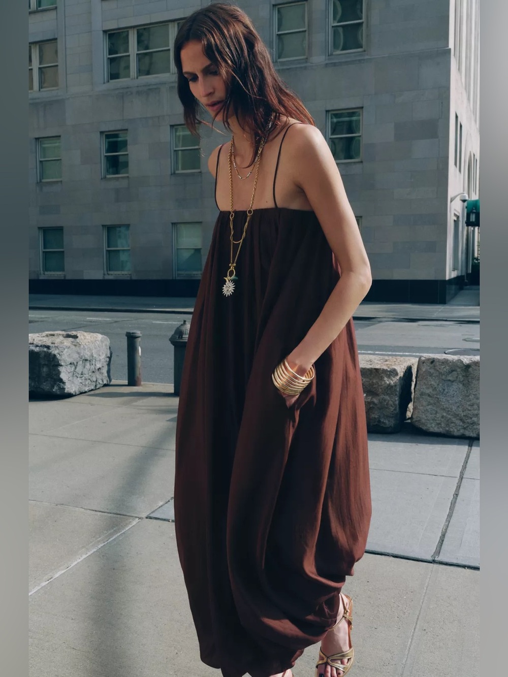 ZARA ZW Multi-Position Balloon Dress - Terracotta - Picture 7 of 16